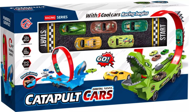 Dinoszaurusz alakú autókilövő 5darab kisautóval 44 cm Dinoszaurusz alakú autókilövő 5darab kisautóval 44 cm