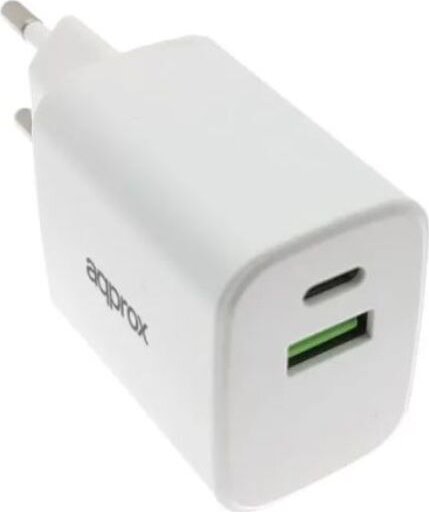 Approx 1x USB-A / 1x USB-C Hálózati Gyorstöltő Adapter 35W + USB-C Kábel 1m - Fehér Approx 1x USB-A / 1x USB-C Hálózati Gyorstöltő Adapter 35W + USB-C Kábel 1m - Fehér