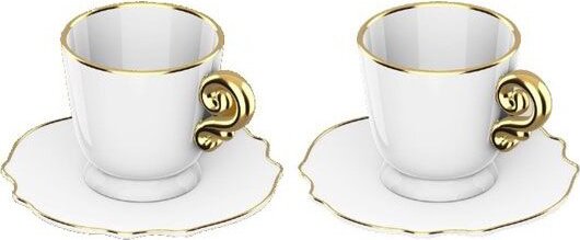 Bialetti Cappucio 330ml porcelán csésze + csészealj 2 darab - Fehér / Arany