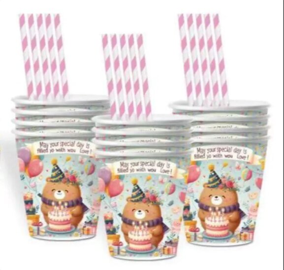 Maci mintás születésnapi papírpohár 2,7dl (10 db/csomag)