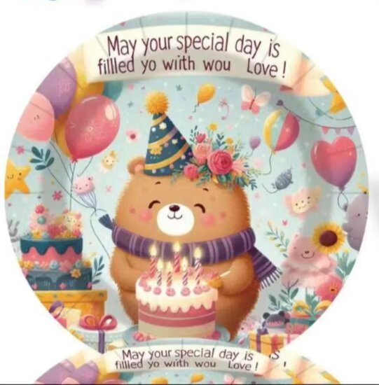 Maci mintás születésnapi papírtányér (10 db/csomag)