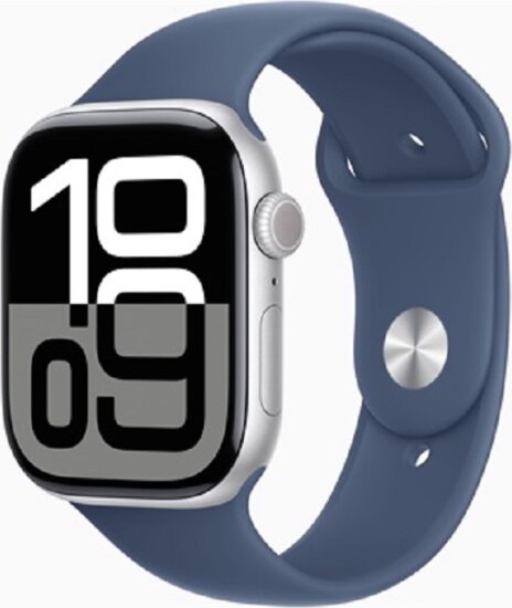 Apple Watch S10 GPS 46mm Okosóra M/L denim sportszíjjal - Ezüst