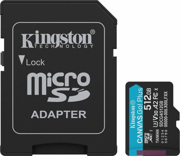 Kingston 512GB MicroSDXC V30 UHS-I CL10 Memóriakártya + Adapter