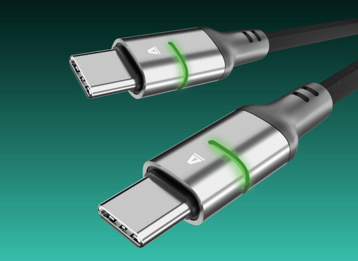 AVAX CB632 Steely Led USB-C - USB-C 2.0 Adat és gyorstöltő kábel braided 60W 1m - Fekete