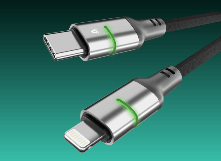 AVAX CB635 Steely Led USB-C - Lightning 2.0 Adat és gyorstöltő kábel braided 27W 1m - Fekete