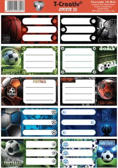T-Creativ Sport mintás öntapadó füzetcímke 10 db T-Creativ Sport mintás öntapadó füzetcímke 10 db