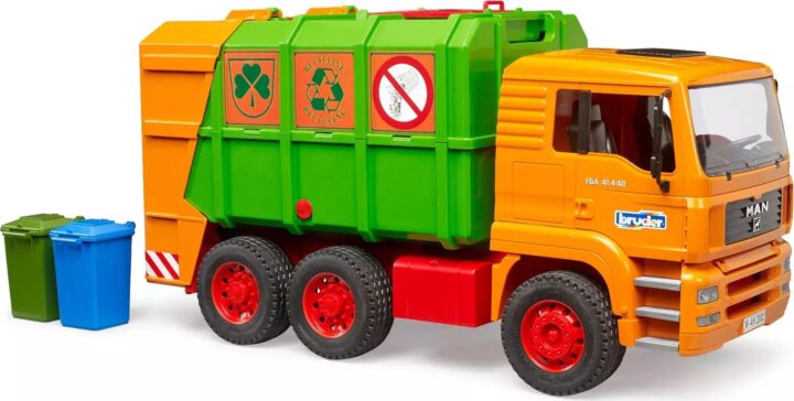 Bruder MAN TGA szelektív kukásautó 2db kukával