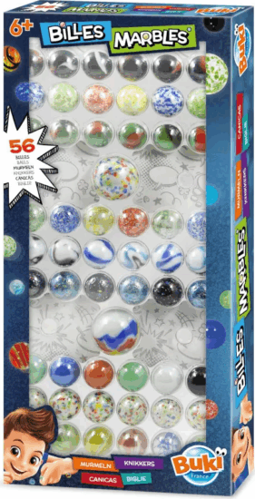 BUKI 56 darabos üveggolyó ügyességi játék szett