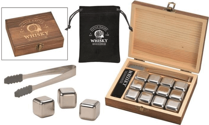 WoMa 12 db-os rozsdamentes acél whisky jégkocka készlet fadobozban bársonyzacskóval és csipesszel WoMa 12 db-os rozsdamentes acél whisky jégkocka készlet fadobozban bársonyzacskóval és csipesszel
