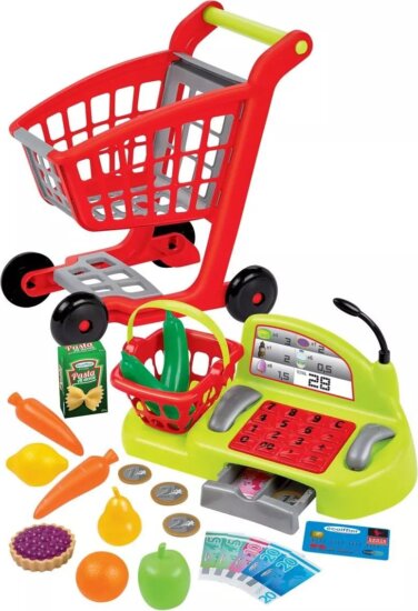Écoiffier 7600001238 Szupermarket 26 darabos játék bevásárlókocsi és pénztár készlet