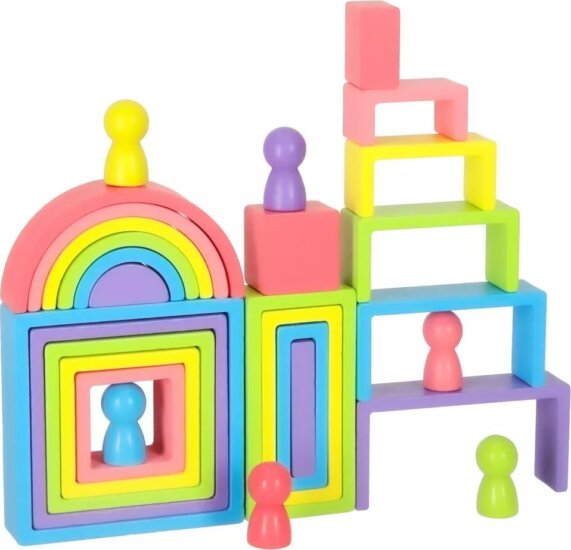 Szivárvány színű montessori építőjáték fából 28 darabos készlet