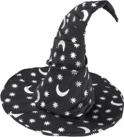 Widmann Boszorkány/ Varázsló sapka jelmez kiegészítő gyerekeknek - Fekete/mintás