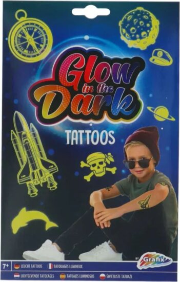 Grafix Világító lemosható tetoválás készlet fiús mintákkal Grafix Világító lemosható tetoválás készlet fiús mintákkal