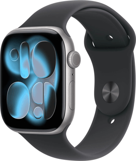 Apple Watch S11 GPS 42mm Okosóra M/L Fekete sportszíjjal - Szürke