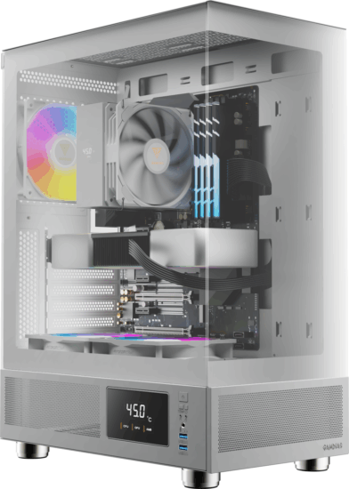 Gamdias Atlas E1 ARGB Midi Torony Számítógépház + 3db 120mm ventilátor - Fehér