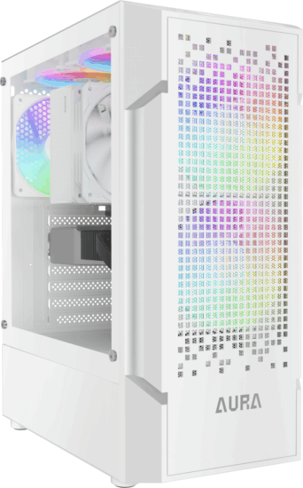 Gamdias Aura GC7 ARGB Midi Torony Számítógépház + 3db 120mm ventilátor - Fehér