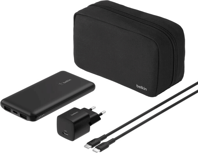 Belkin BU041kqBK BoostCharge Powerbank 10.000mAh 25W + USB-C kábel + Tároló tok - Fekete