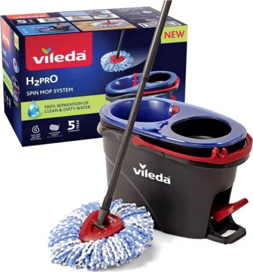 Vileda H2PrO Spin Mop Lapos felmosó szett 8L - Fekete / Piros