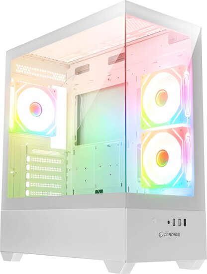 Rampage CALIBRE Midi Torony Számítógépház + 3×120mm RGB ventilátor - Fehér