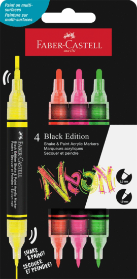 Faber-Castell Shake&Paint Neon 4 darabos Kétvégű akrilfilctoll készlet 3 - 10 mm- Vegyes