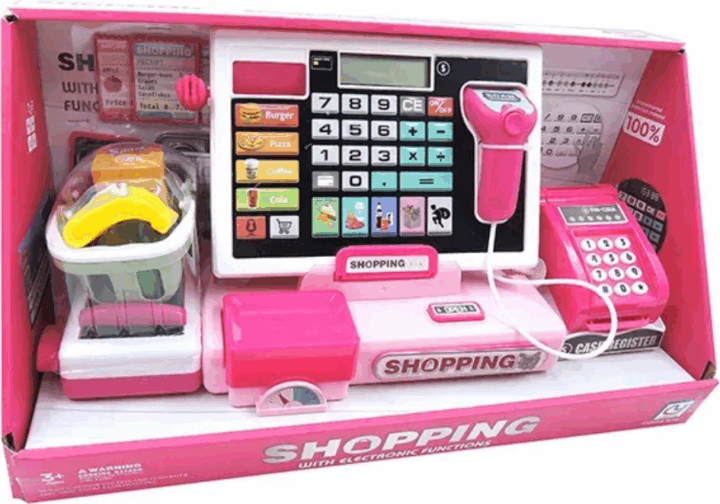 Elektromos pénztárgép gyermek játék- rózsaszín