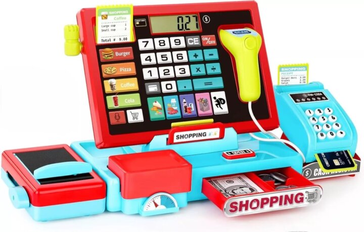 Elektromos pénztárgép gyermek játék - piros