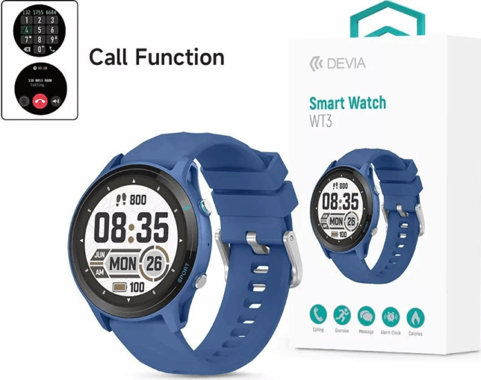 Devia ST111417 WT3 47mm Smart Watch Okosóra Szilikon Szíjjal - Kék