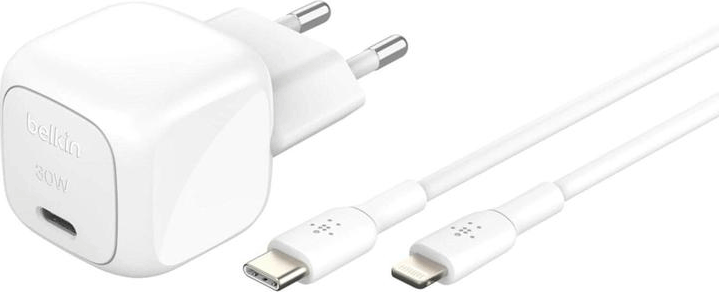 Belkin BOOST Charge USB-C Hálózati gyorstöltő 30W + USB-C - lightning kábel - Fehér