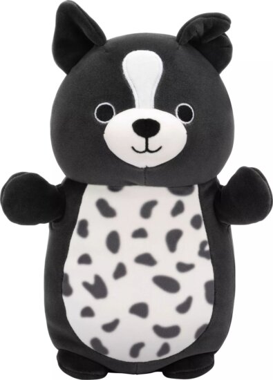 Squishmallows HugMees Monty fekete-fehér pöttyös Border Collie plüssfigura 25 cm