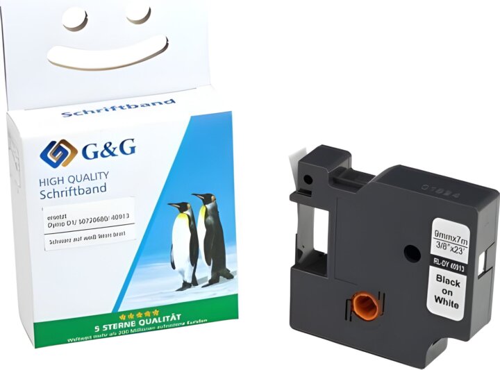 G&G (Brother TZe-221) 9mm / 8m Feliratozógép szalag - Fehér alapon fekete