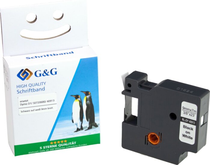 G&G (Dymo D1/40913/S072068) 9mm / 7m Feliratozógép szalag - Fehér alapon fekete