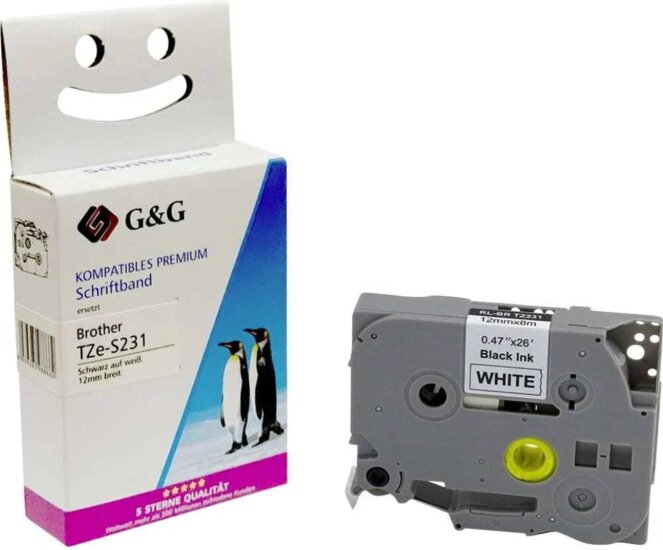 G&G (Brother TZe-131) 12mm / 8m Feliratozógép szalag - Átlátszó alapon fekete