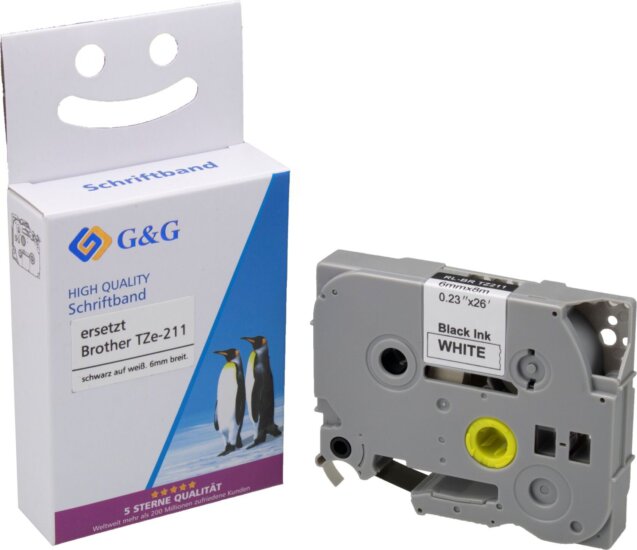 G&G (Brother TZe-211) 6mm / 8m Feliratozógép szalag - Fehér alapon fekete G&G (Brother TZe-211) 6mm / 8m Feliratozógép szalag - Fehér alapon fekete