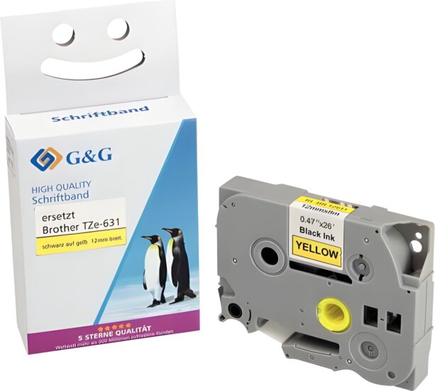 G&G (Brother TZe-631) 12mm / 8m Feliratozógép szalag - Sárga alapon fekete G&G (Brother TZe-631) 12mm / 8m Feliratozógép szalag - Sárga alapon fekete