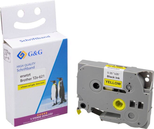 G&G (Brother TZe-621) 9mm / 8m Feliratozógép szalag - Sárga alapon fekete G&G (Brother TZe-621) 9mm / 8m Feliratozógép szalag - Sárga alapon fekete