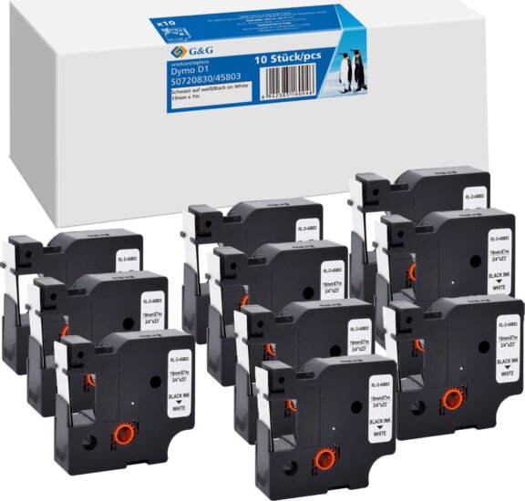 G&G (Dymo D1/45803/S0720830) 19mm / 7m 10x Feliratozógép szalag - Fehér alapon fekete
