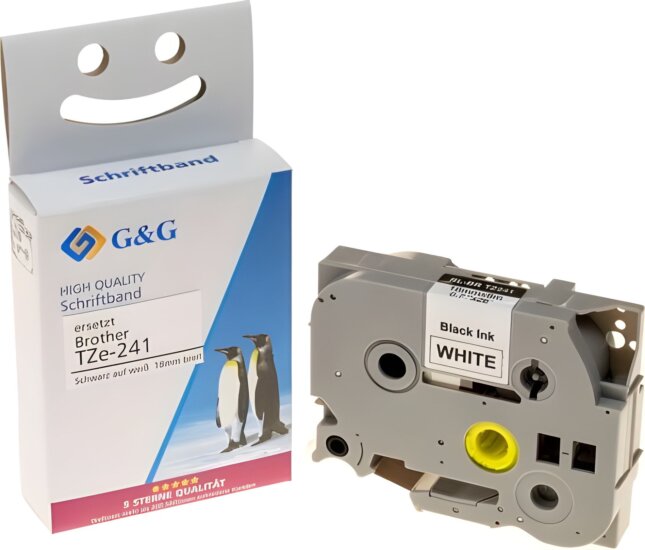 G&G (Brother TZe-241) 18mm / 8m 20x Feliratozógép szalag - Fehér alapon fekete