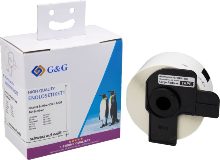 G&G 38 x 90 mm Etikett címke Brother DK-11208 hőnyomtatókhoz (400 címke/tekercs) G&G 38 x 90 mm Etikett címke Brother DK-11208 hőnyomtatókhoz (400 címke/tekercs)