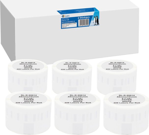 G&G 54 x 101 mm Etikett címke Dymo S0722430 / 99014 hőnyomtatókhoz 6db (220 címke/tekercs)
