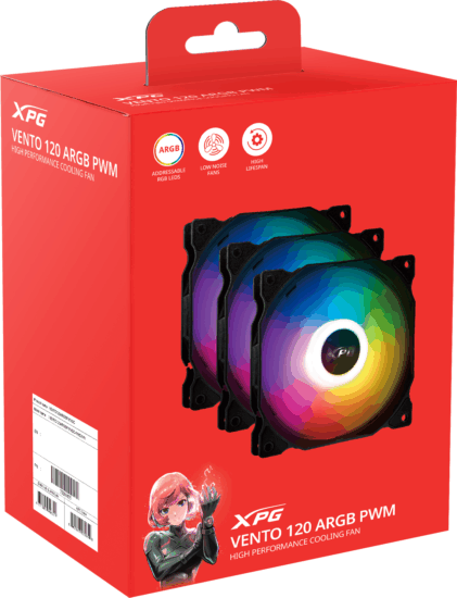Adata XPG Vento 120 120mm PWM RGB Rendszerhűtő ventilátor 3db - Fekete