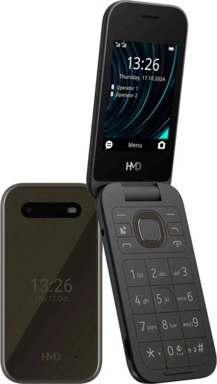 HMD 2660 Flip 4G 64/128MB 4G Dual SIM Kihajtható Mobiltelefon + Domino SIM Kártya - Fekete