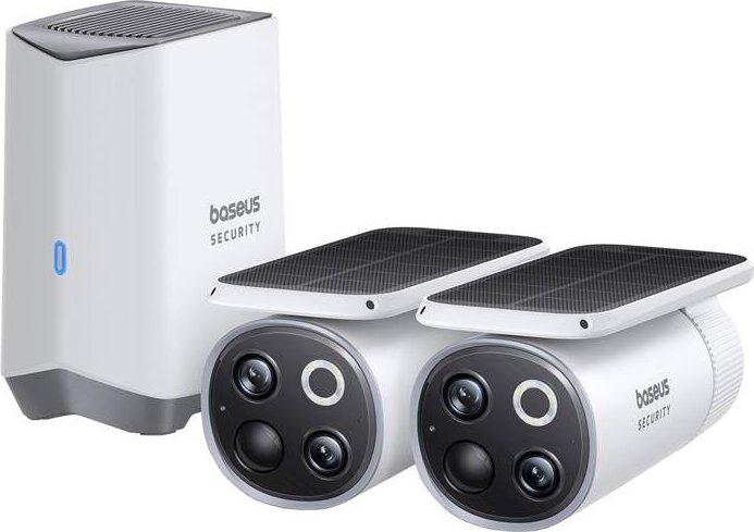 Baseus S1 Pro Kültéri napelemes 3K IP Bullet kamerakészlet (1x bázis / 2x kamera) - Fehér