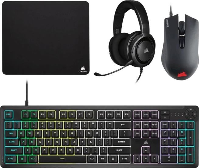Corsair CH-9226F65-NA 4in1 Vezetékes Gamer Billentyűzet (ENG) + Egér + Fejhallgató + Egérpad - Fekete