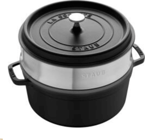 Staub La Cocotte Öntöttvas kerek Főzőedény Párolóval Ø 24cm 3,8L - Fekete