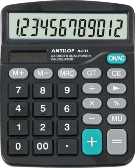 Antilop A-837 Elem / Napelem 12 digit Asztali számológép - Fekete