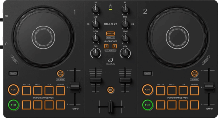 AlphaTheta DDJ-FLX2 2-csatornás DJ kontroller - Fekete