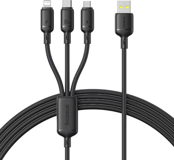 Baseus Rapid USB-A apa - USB-C/Micro-USB/Lightning apa töltő kábel 1.5m - Fekete