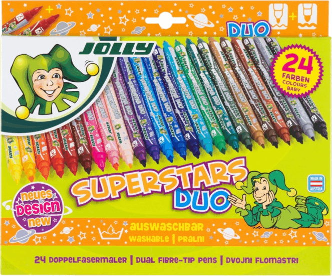 Jolly Superstars Duo 24 darabos kétvégű filctoll készlet - Vegyes színű