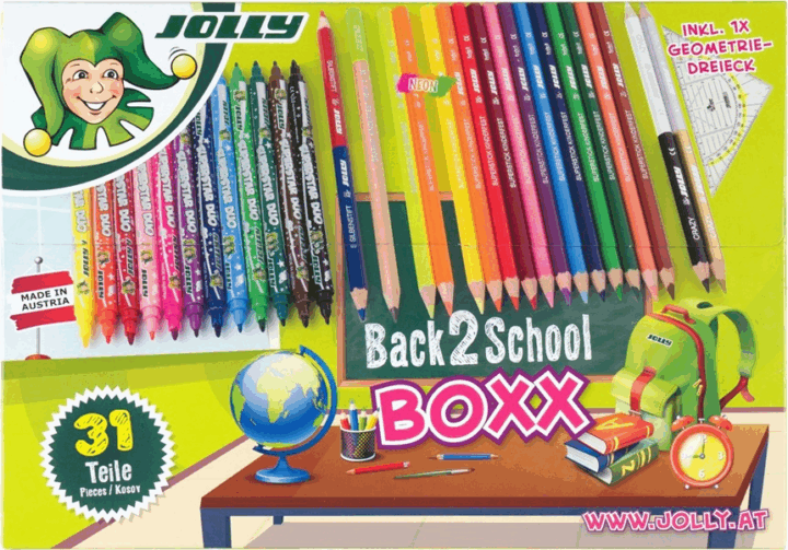 Jolly Back To School All In Boxx Iskolakezdő ceruza és filctoll készlet vonalzóval (31 db / csomag)