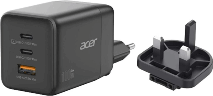 Acer HP.DSCAB.019 2x USB-C / USB-A GaN Hálózati Gyorstöltő Adapter 100W - Fekete